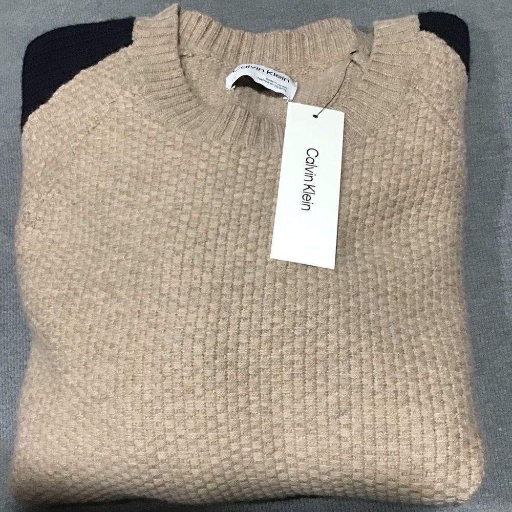 CALVIN KLEIN CASHMERE WOOL Men’s Color-blocked Sweater Large - Picture 5 of 8